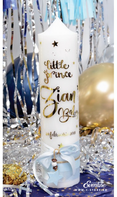 Lumanare de botez personalizata, print folio gold, 30x8cm, Printul nostru 3